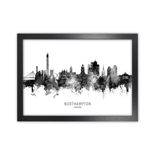 Northampton England Skyline Black White City Name  by Michael Tompsett Black Grain