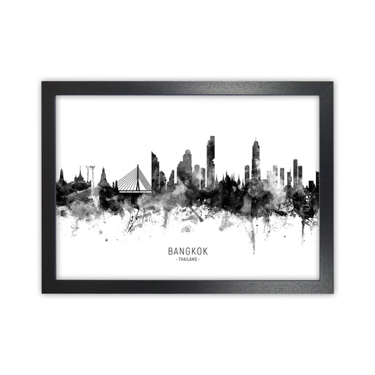 Bangkok Thailand Skyline Black White City Name  by Michael Tompsett Black Grain