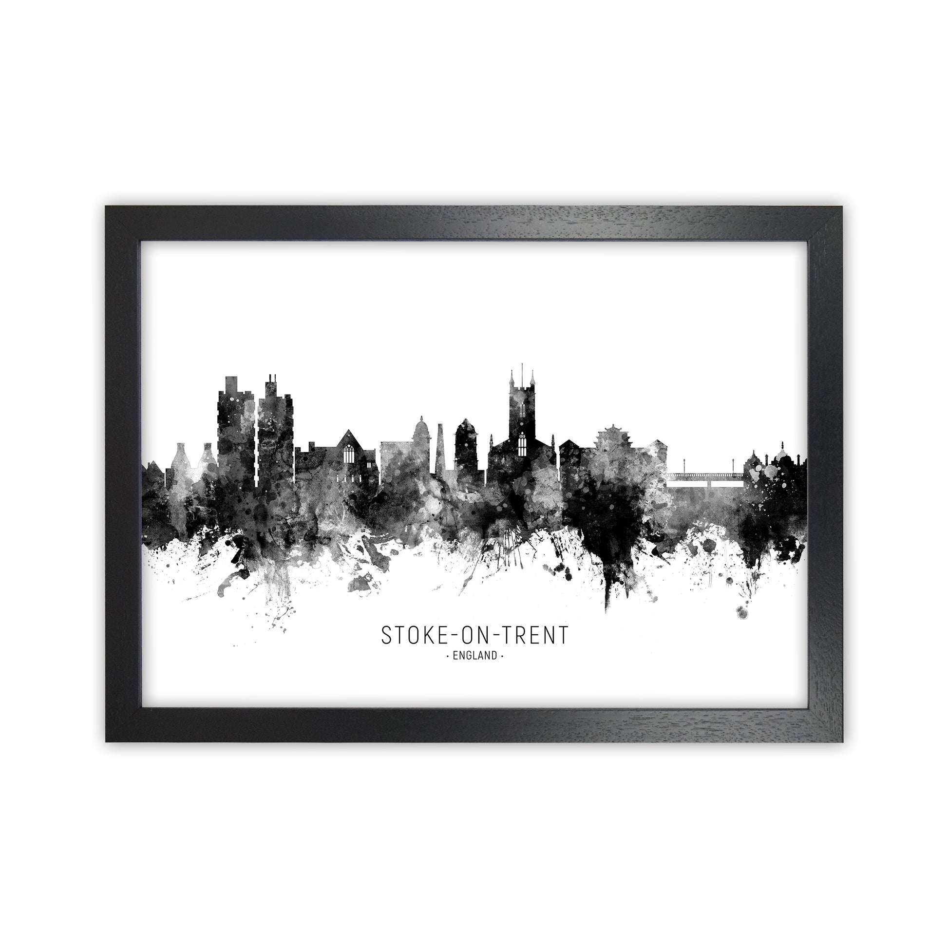 Stoke-On-Trent England Skyline Black White City Name  by Michael Tompsett Black Grain