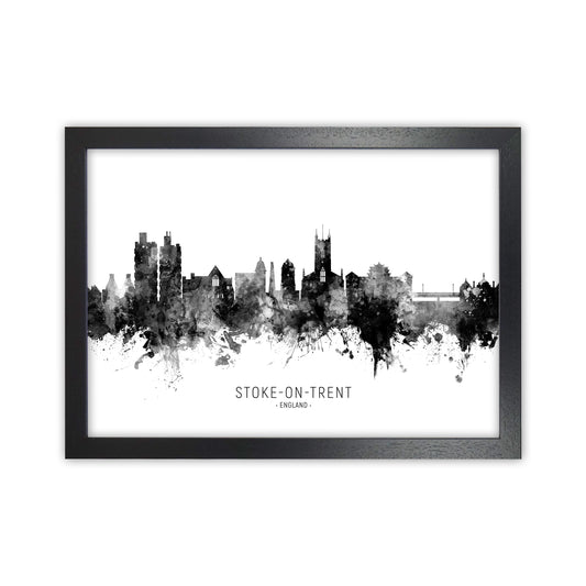 Stoke-On-Trent England Skyline Black White City Name  by Michael Tompsett Black Grain
