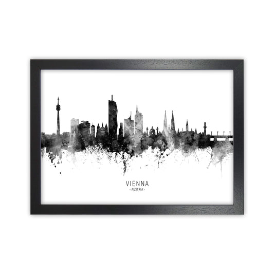 Vienna Austria Skyline Black White City Name  by Michael Tompsett Black Grain
