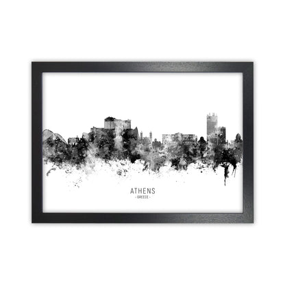 Athens Greece Skyline Black White City Name  by Michael Tompsett Black Grain