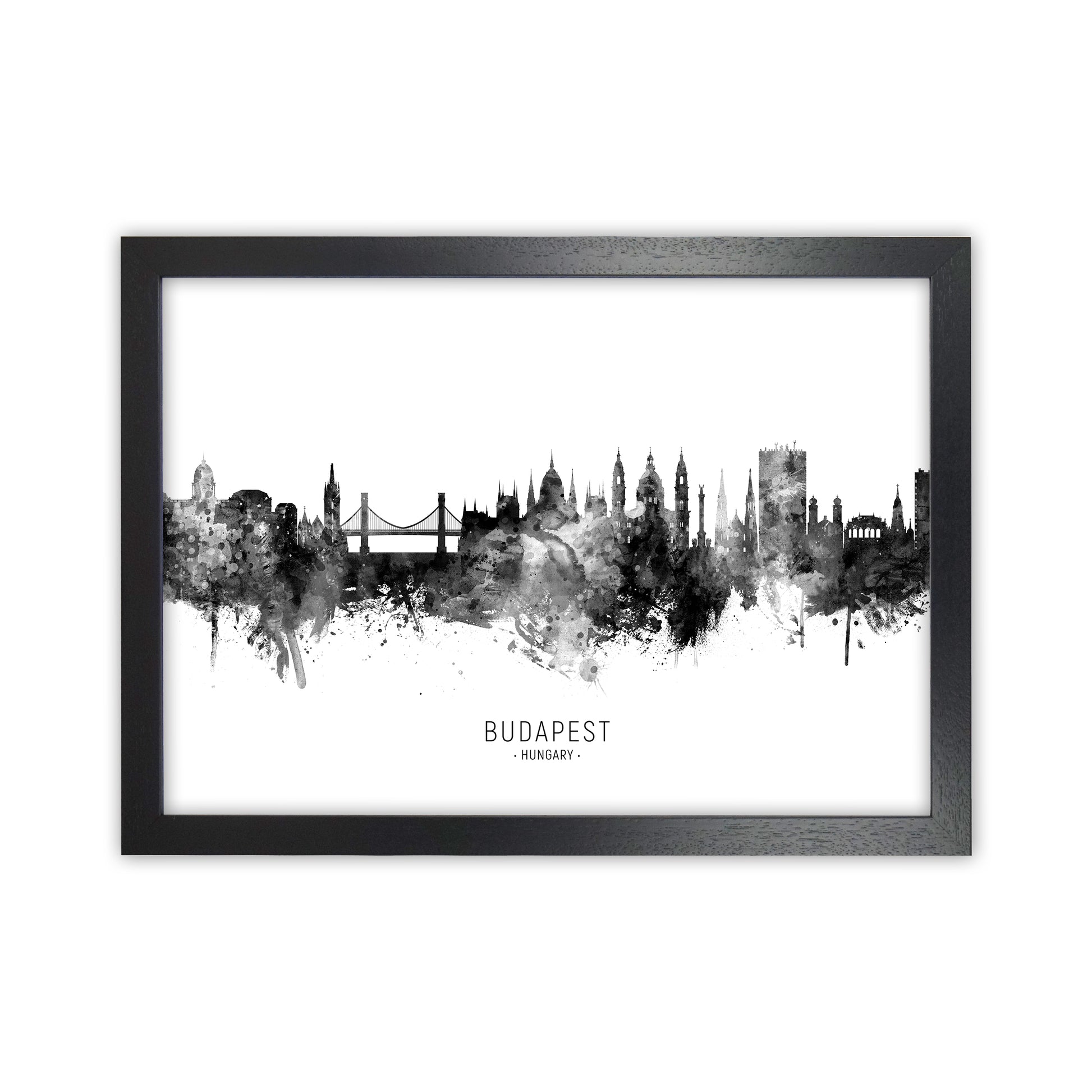 Budapest Hungary Skyline Black White City Name  by Michael Tompsett Black Grain