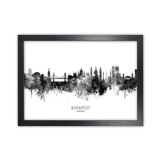 Budapest Hungary Skyline Black White City Name  by Michael Tompsett Black Grain