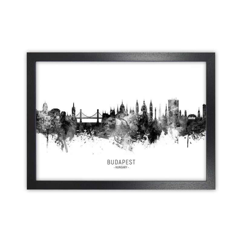 Budapest Hungary Skyline Black White City Name  by Michael Tompsett Black Grain
