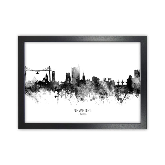 Newport Wales Skyline Black White City Name  by Michael Tompsett Black Grain