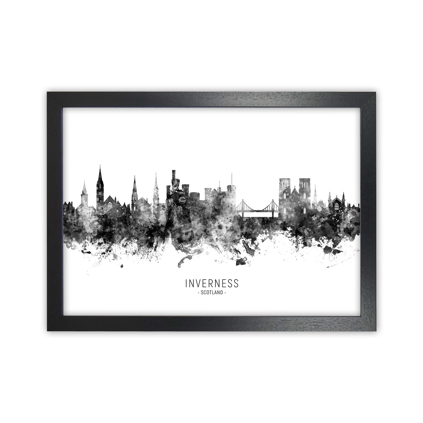 Inverness Scotland Skyline Black White City Name  by Michael Tompsett Black Grain