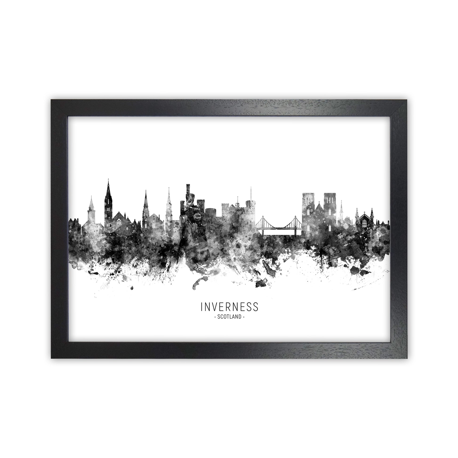 Inverness Scotland Skyline Black White City Name  by Michael Tompsett Black Grain