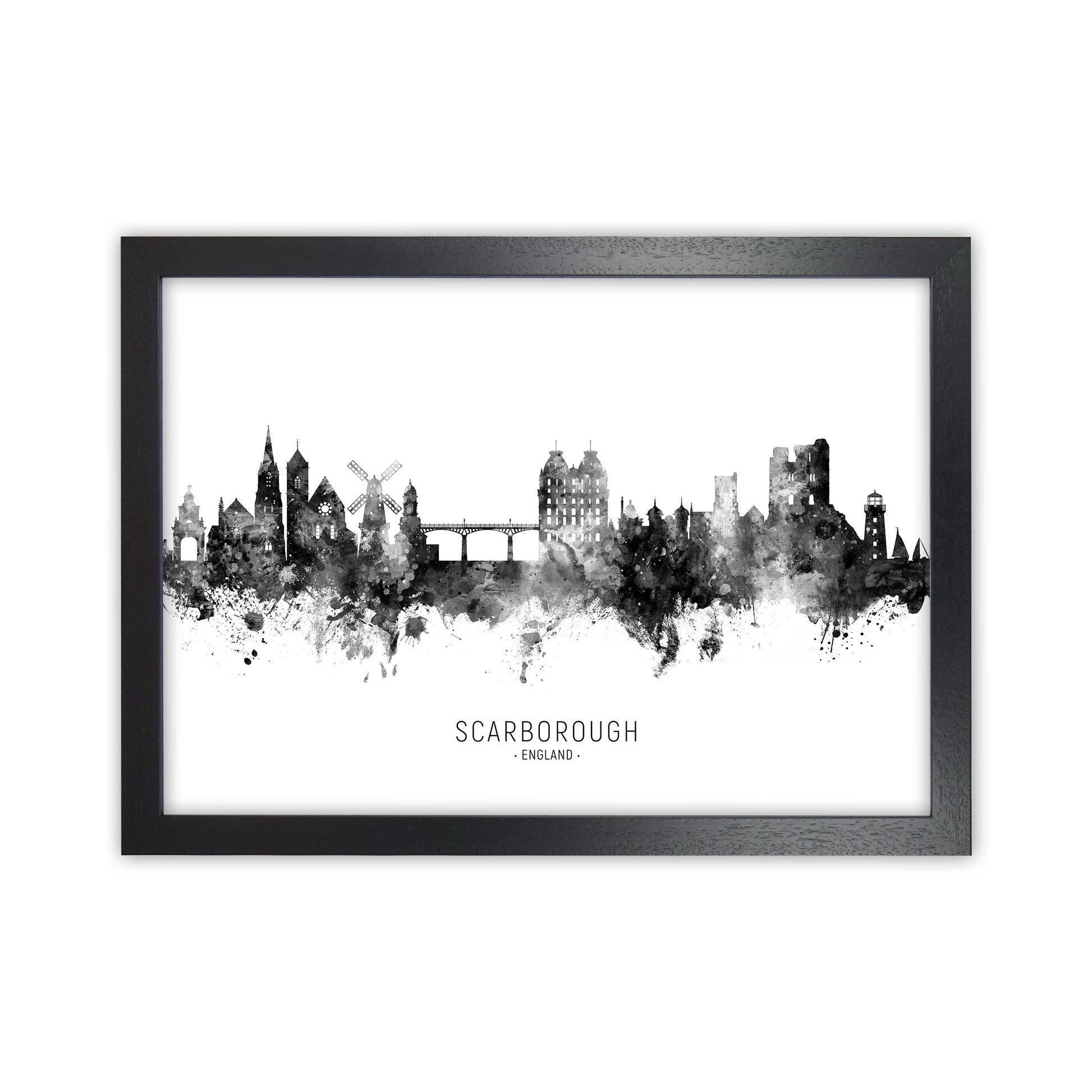 Scarborough England Skyline Black White City Name  by Michael Tompsett Black Grain