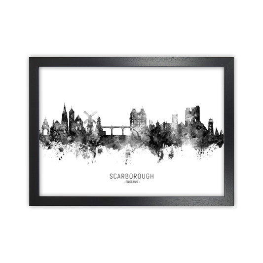 Scarborough England Skyline Black White City Name  by Michael Tompsett Black Grain