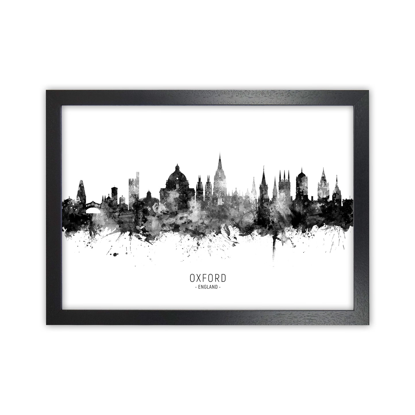 Oxford England Skyline Black White City Name  by Michael Tompsett Black Grain