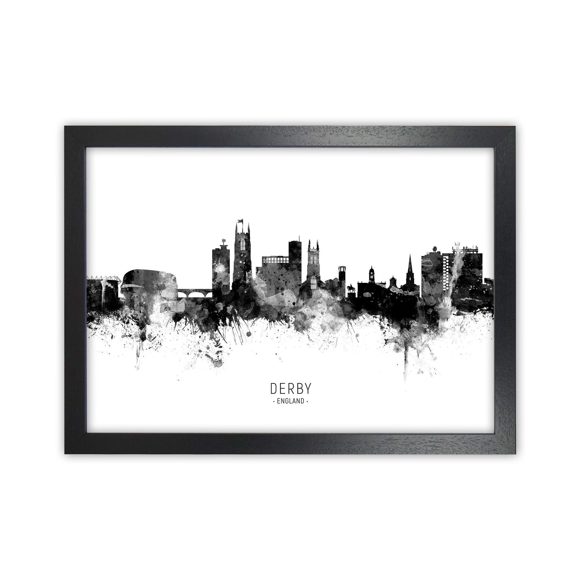 Derby England Skyline Black White City Name  by Michael Tompsett Black Grain