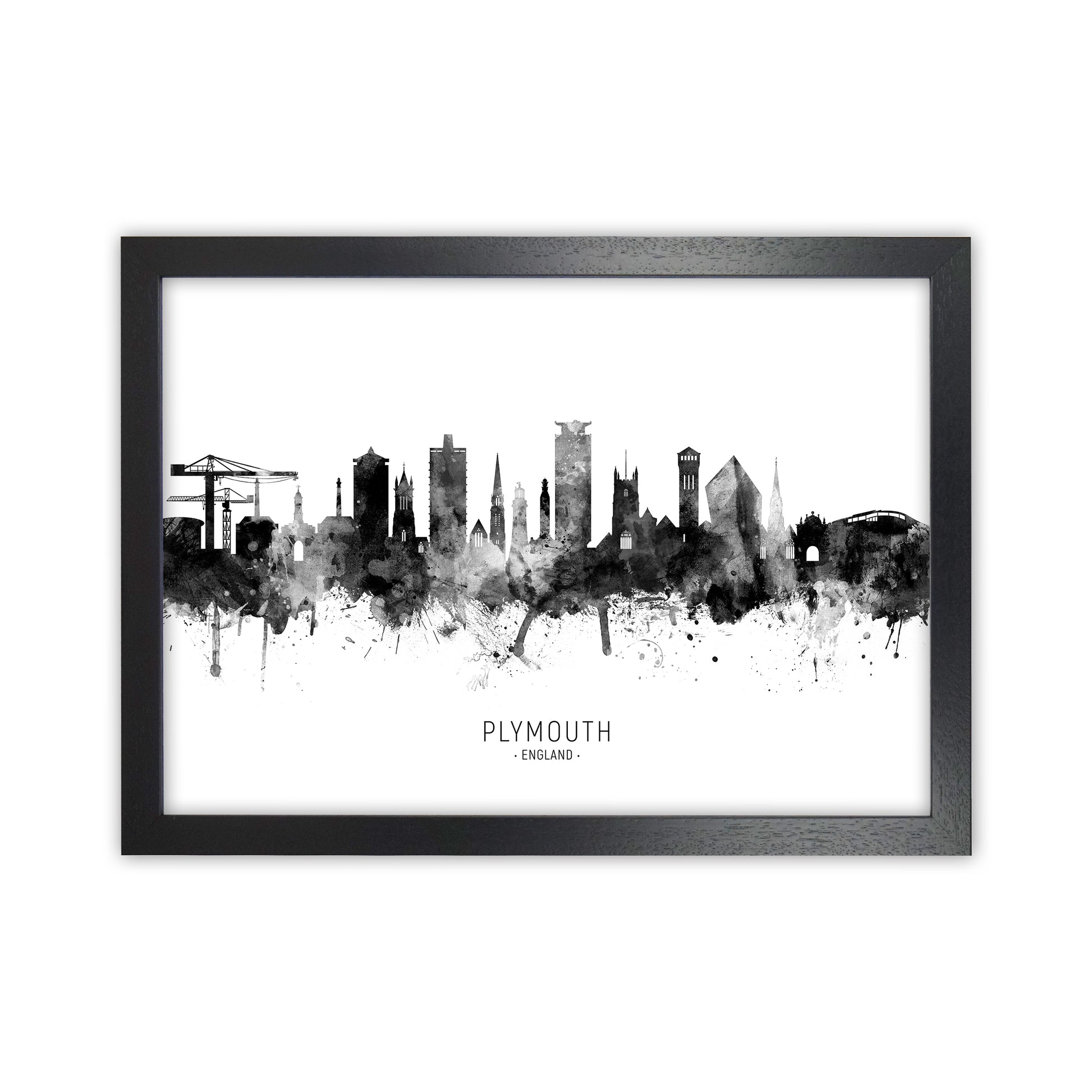 Plymouth England Skyline Black White City Name  by Michael Tompsett Black Grain