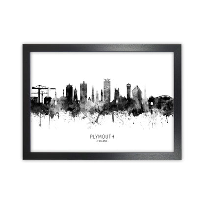 Plymouth England Skyline Black White City Name  by Michael Tompsett Black Grain