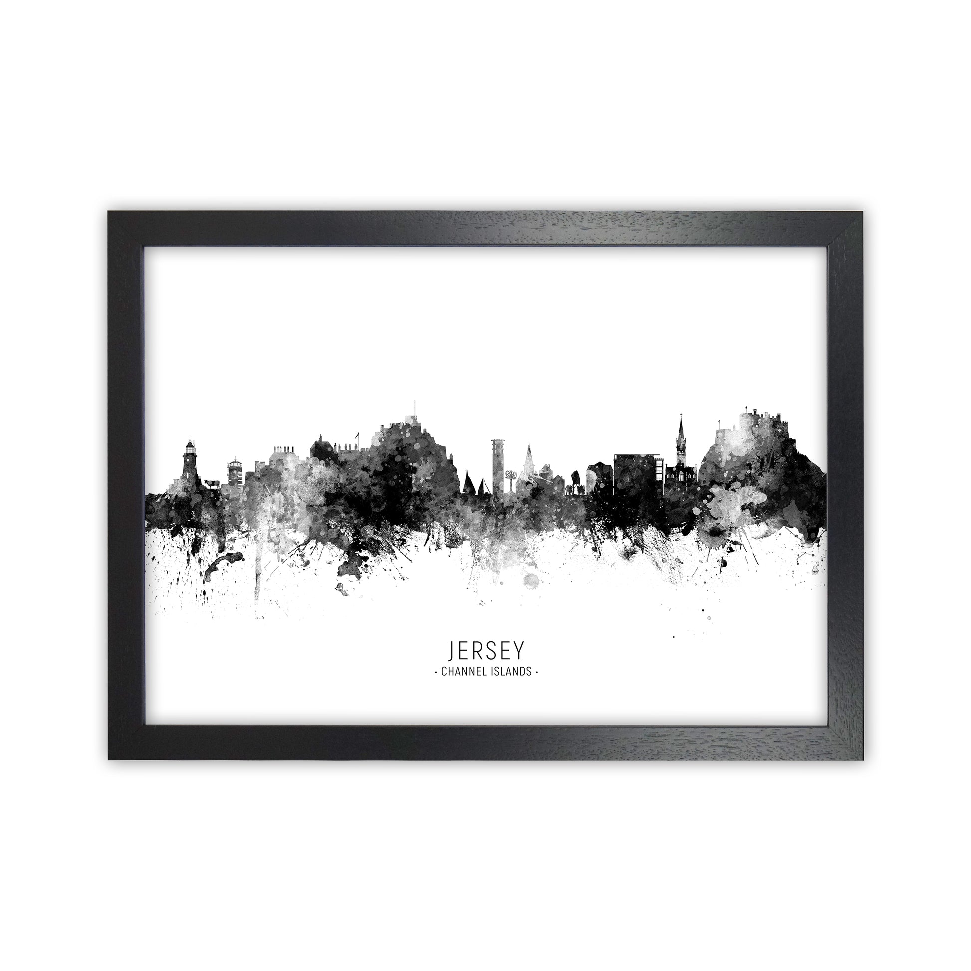 Jersey Channel Islands Skyline Black White City Name  by Michael Tompsett Black Grain