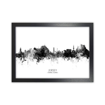 Jersey Channel Islands Skyline Black White City Name  by Michael Tompsett Black Grain