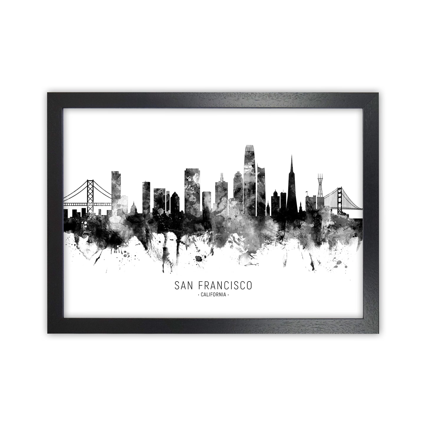 San Francisco California Skyline Black White City Name  by Michael Tompsett Black Grain