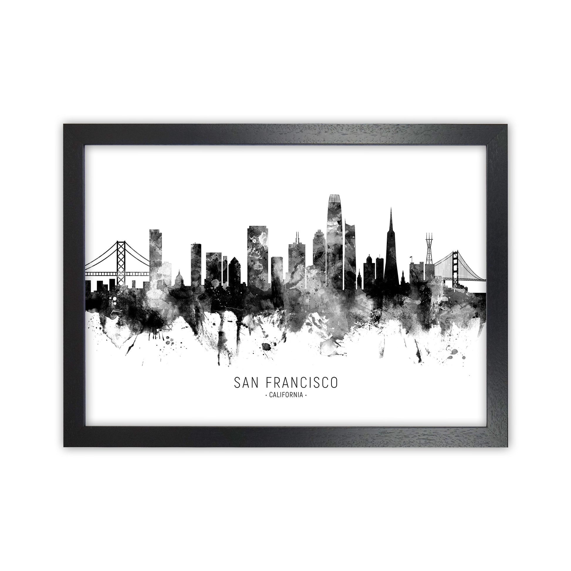 San Francisco California Skyline Black White City Name  by Michael Tompsett Black Grain