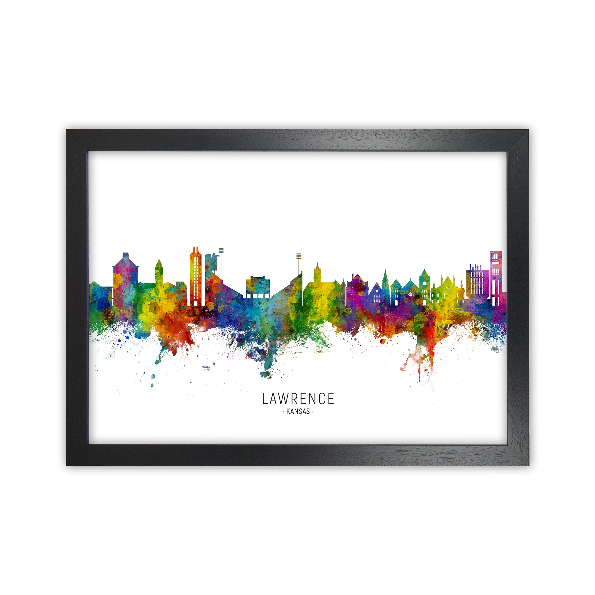 Lawrence Kansas Skyline Art Print by Michael Tompsett Black Grain