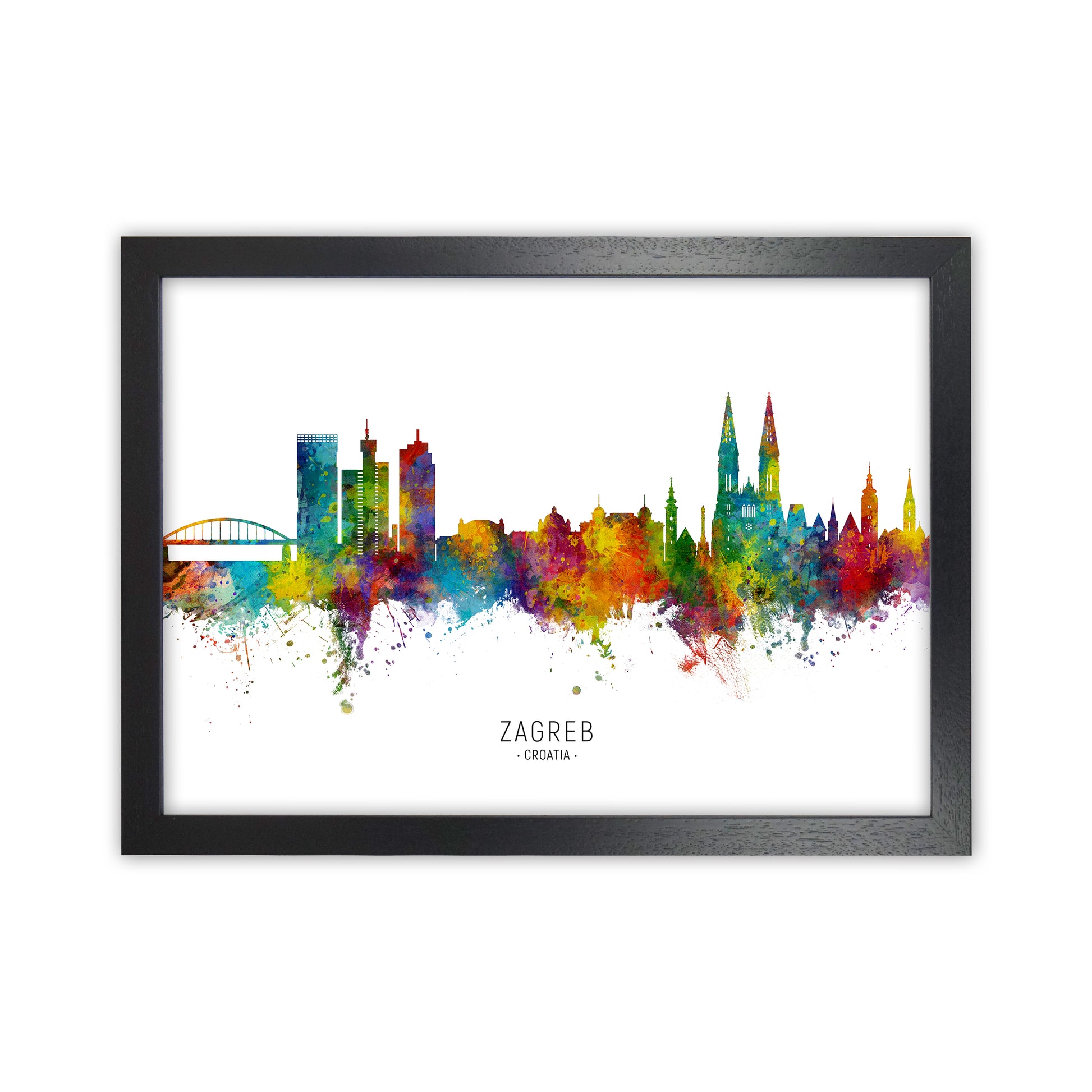 Zagreb Croatia Skyline Art Print by Michael Tompsett Black Grain