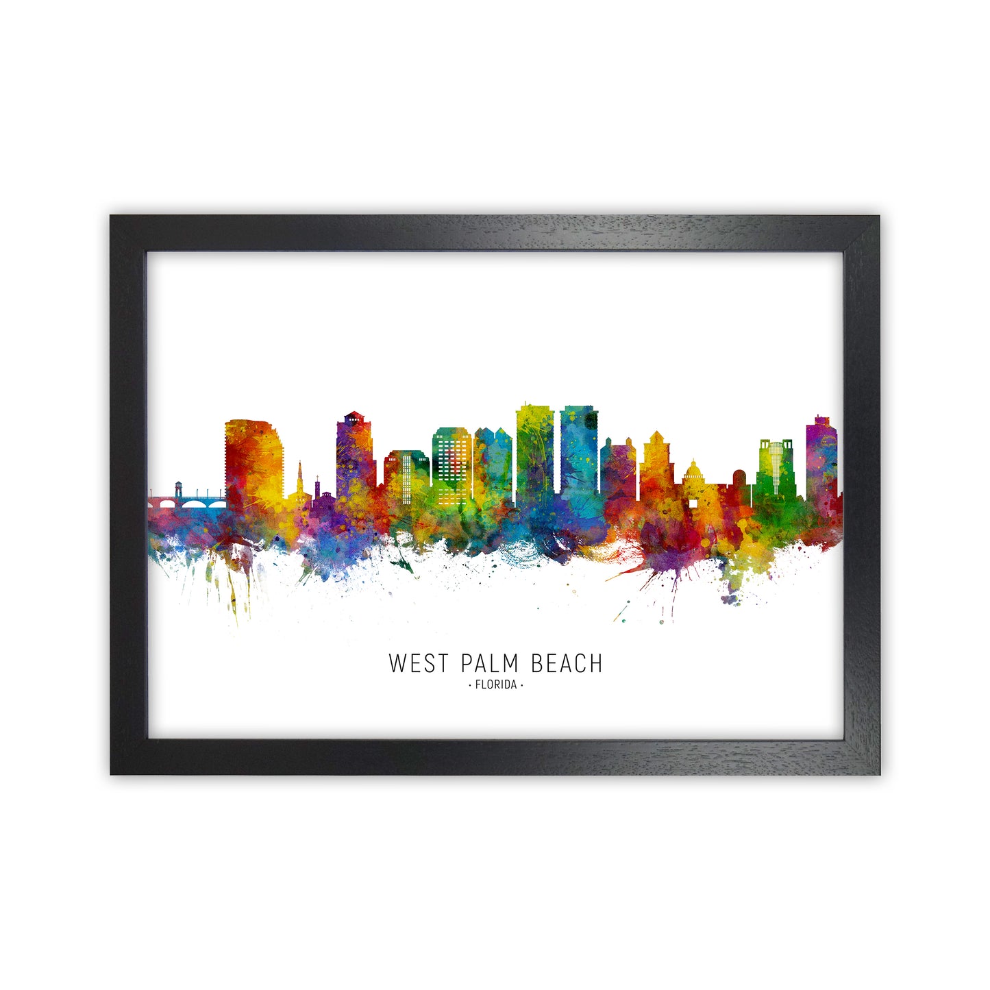 West Palm Beach Florida Skyline Art Print by Michael Tompsett Black Grain
