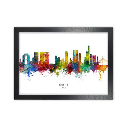 Osaka Japan Skyline Art Print by Michael Tompsett Black Grain