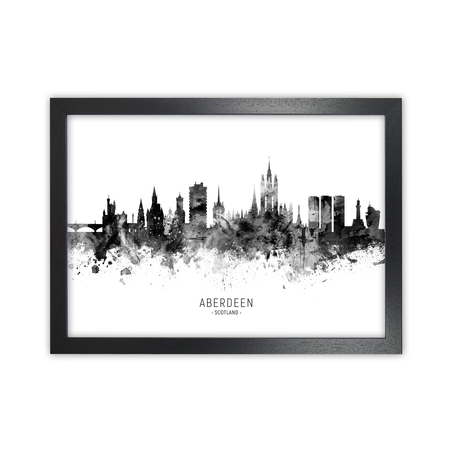 Aberdeen Scotland Skyline Black White City Name  by Michael Tompsett Black Grain