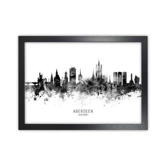 Aberdeen Scotland Skyline Black White City Name  by Michael Tompsett Black Grain