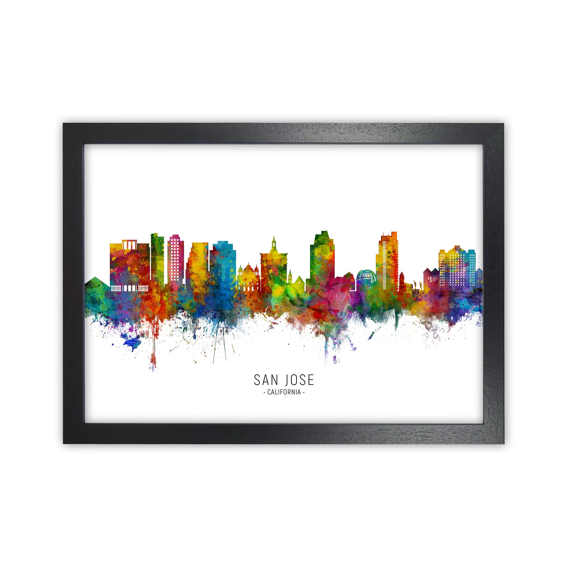 San Jose California Skyline Art Print by Michael Tompsett Black Grain
