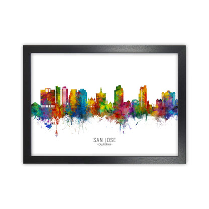 San Jose California Skyline Art Print by Michael Tompsett Black Grain