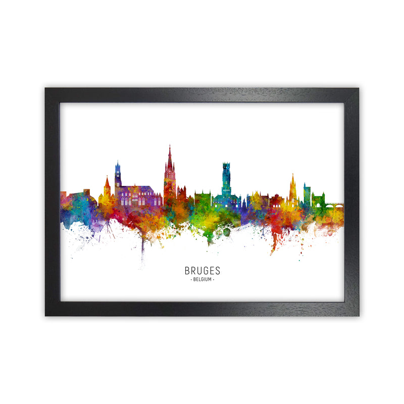 Bruges Belgium Skyline Art Print by Michael Tompsett Black Grain
