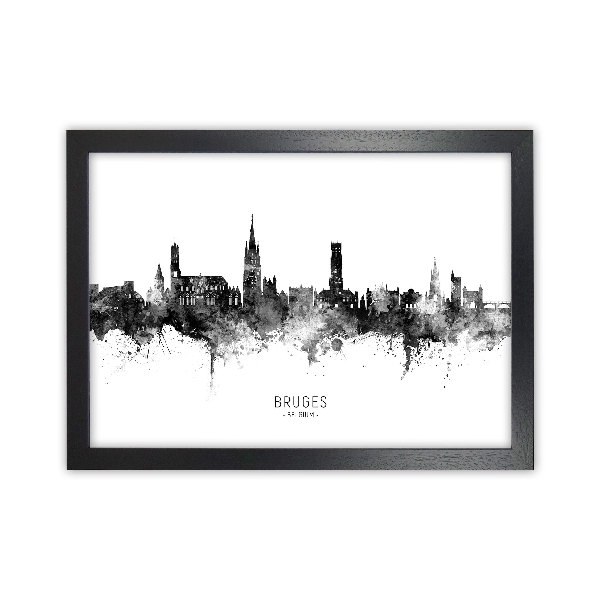 Bruges Belgium Skyline Black White City Name  by Michael Tompsett Black Grain