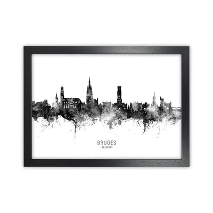 Bruges Belgium Skyline Black White City Name  by Michael Tompsett Black Grain