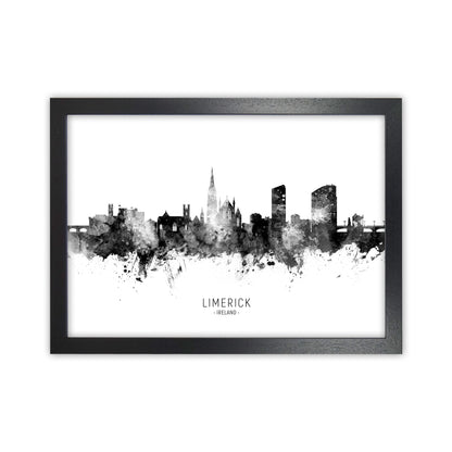 Limerick Ireland Skyline Black White City Name  by Michael Tompsett Black Grain