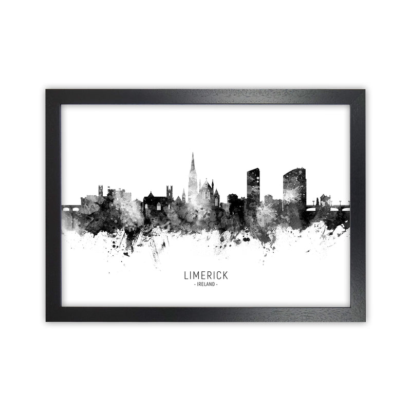 Limerick Ireland Skyline Black White City Name  by Michael Tompsett Black Grain