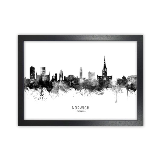 Norwich England Skyline Black White City Name  by Michael Tompsett Black Grain