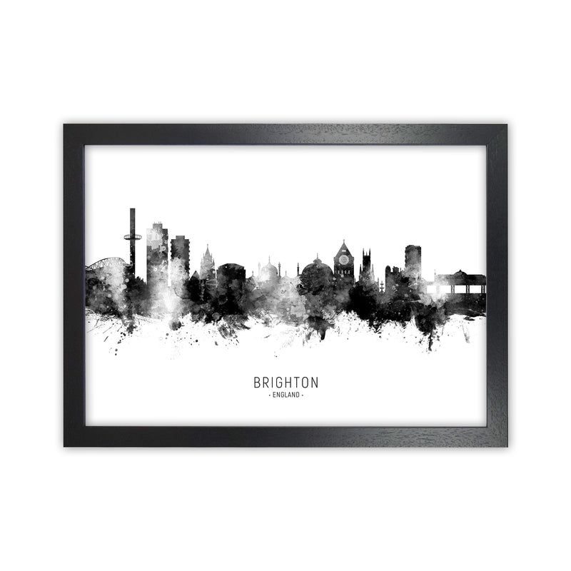 Brighton England Skyline Black White City Name  by Michael Tompsett Black Grain
