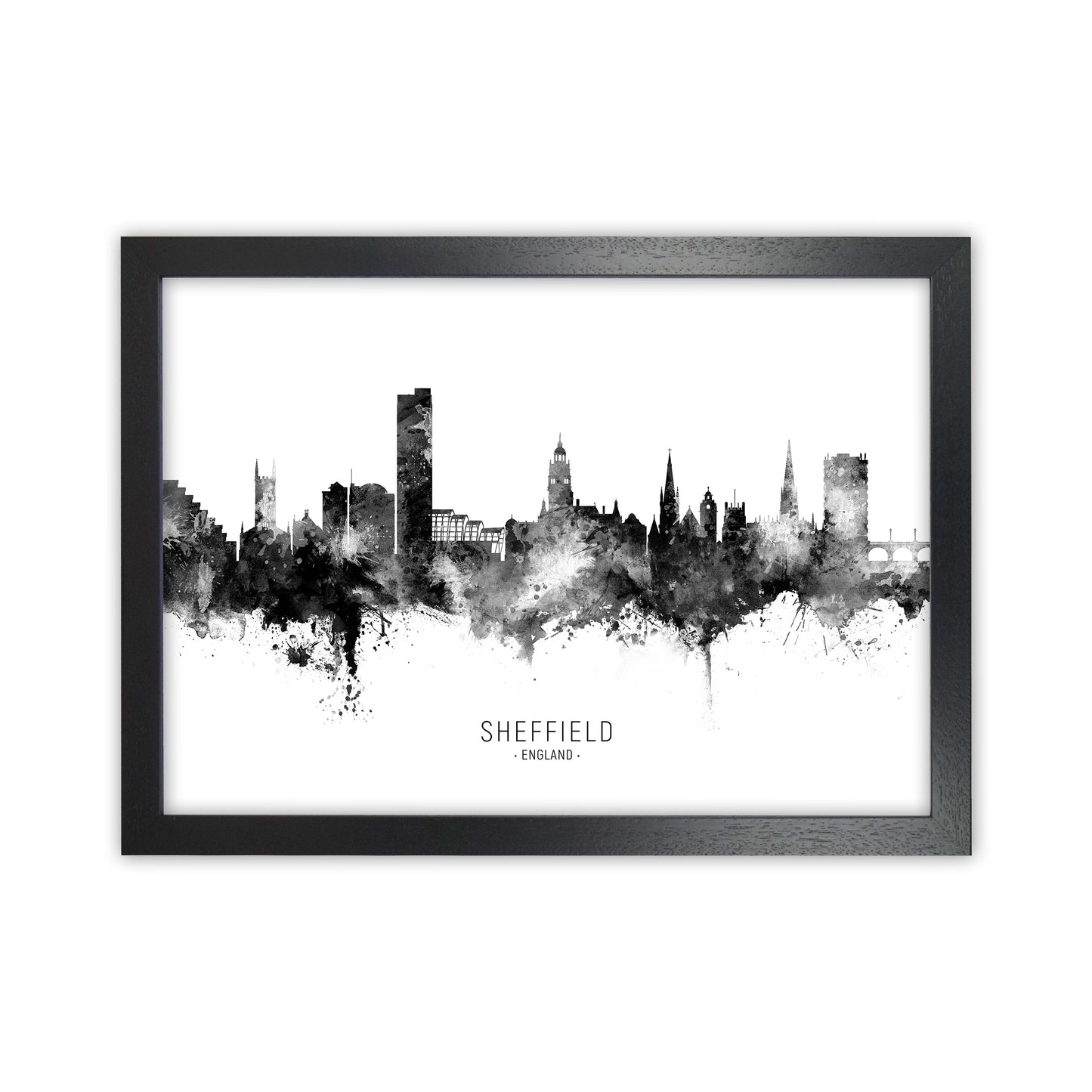 Sheffield England Skyline Black White City Name  by Michael Tompsett Black Grain