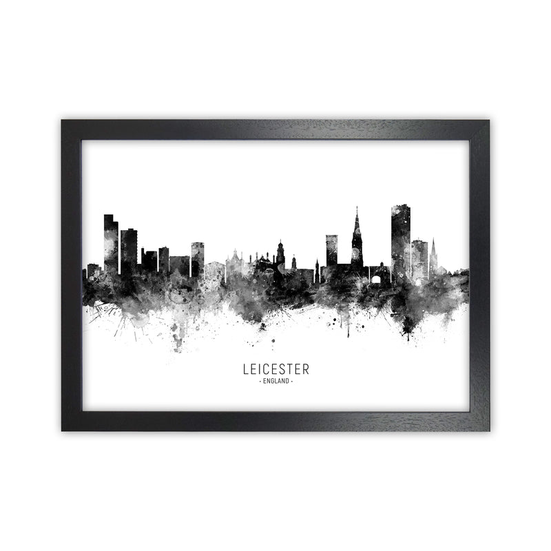 Leicester England Skyline Black White City Name  by Michael Tompsett Black Grain