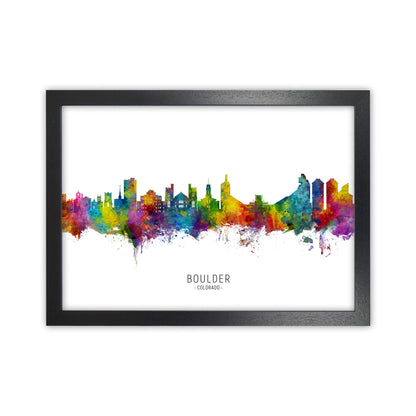 Boulder Colorado Skyline Art Print by Michael Tompsett Black Grain