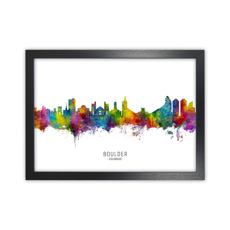 Boulder Colorado Skyline Art Print by Michael Tompsett Black Grain