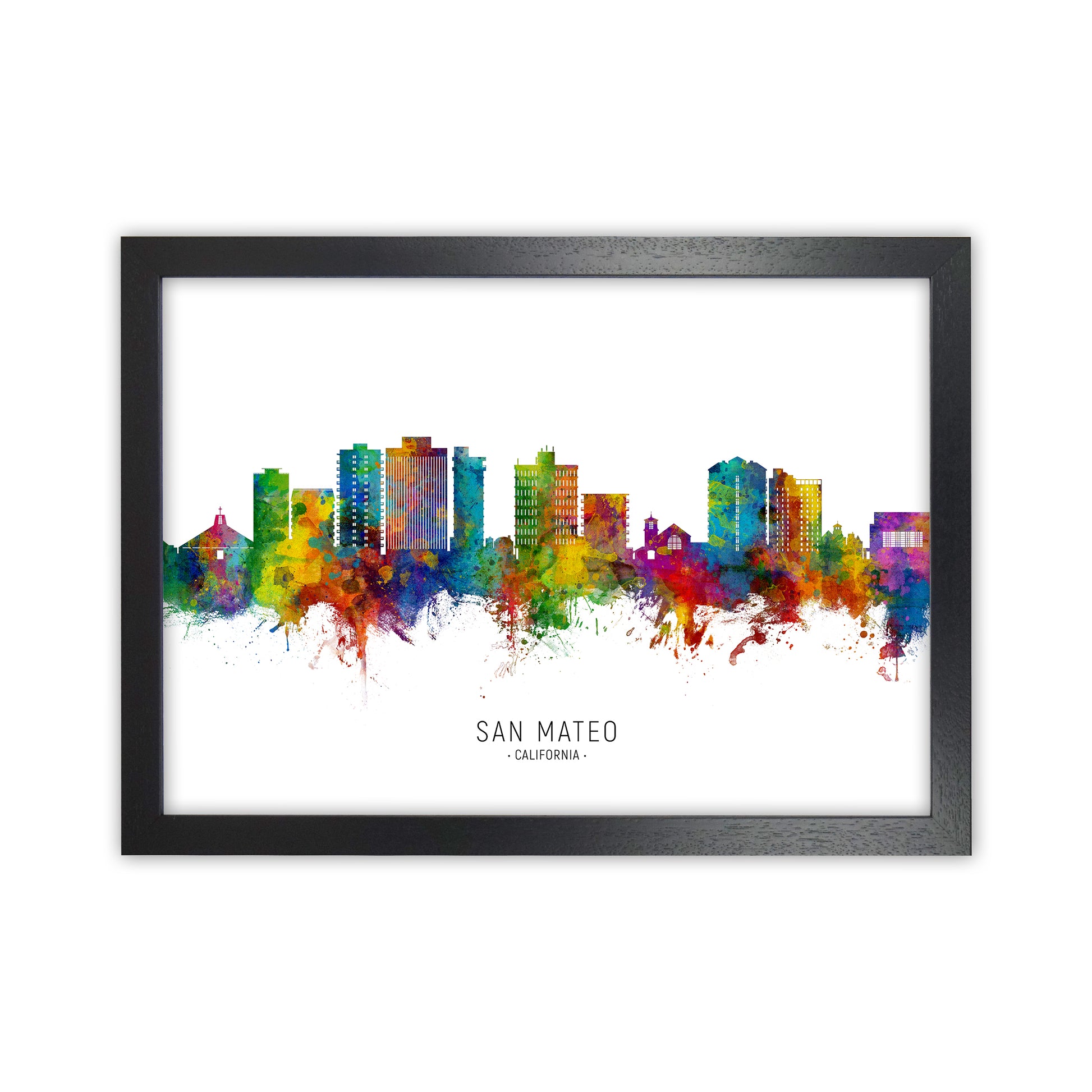 San Mateo California Skyline Art Print by Michael Tompsett Black Grain