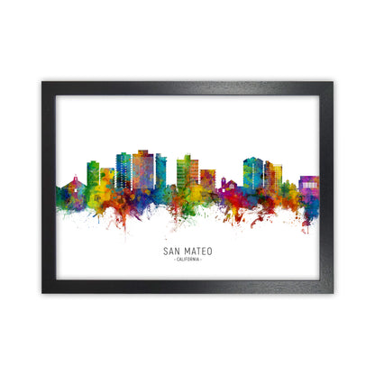 San Mateo California Skyline Art Print by Michael Tompsett Black Grain