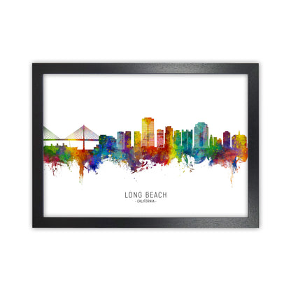 Long Beach California Skyline Art Print by Michael Tompsett Black Grain