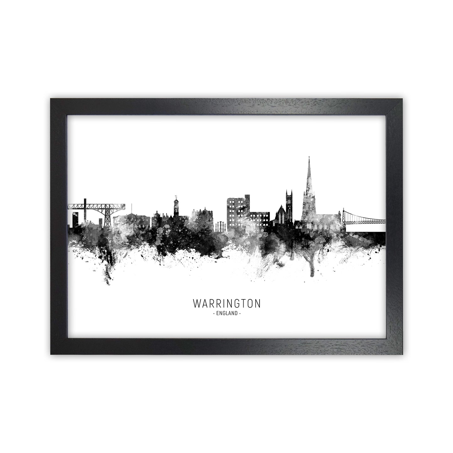 Warrington England Skyline Black White City Name  by Michael Tompsett Black Grain