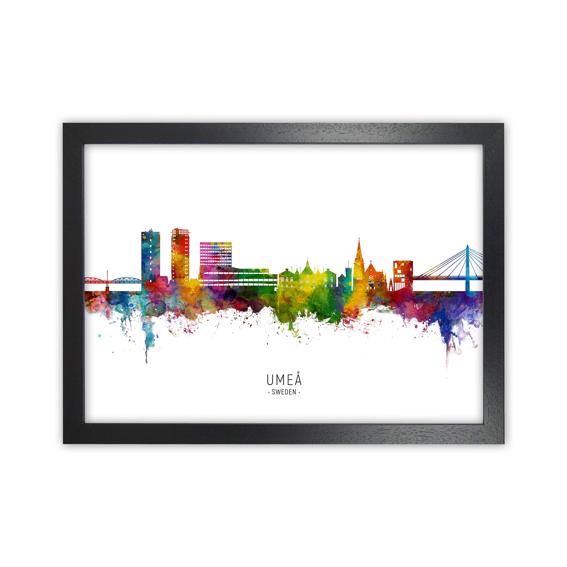 Umea Sweden Skyline Art Print by Michael Tompsett Black Grain