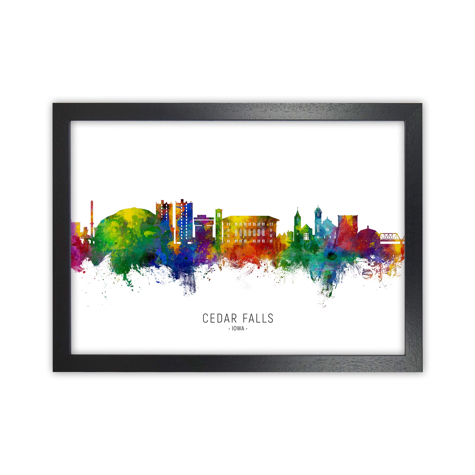 Cedar Falls Iowa Skyline Art Print by Michael Tompsett Black Grain