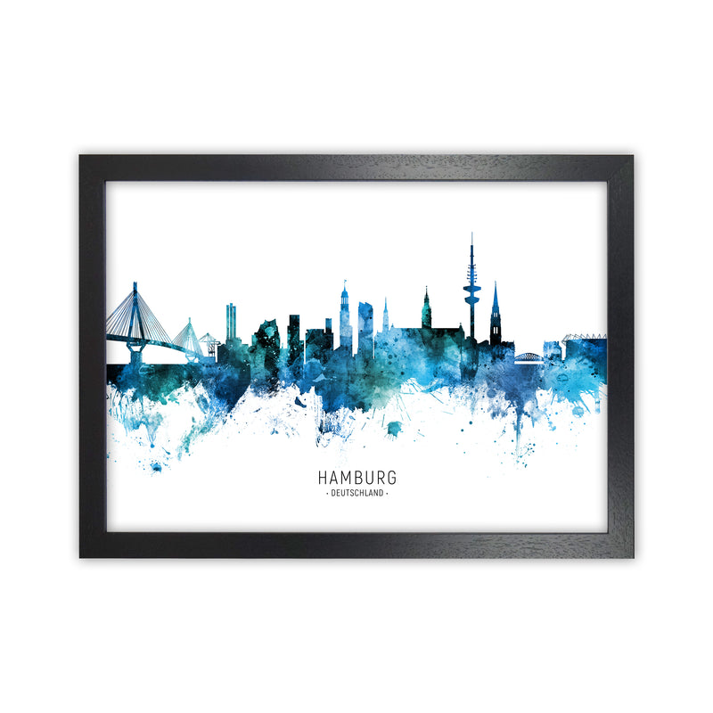 Hamburg Deutschland Skyline Blue City Name  by Michael Tompsett Black Grain