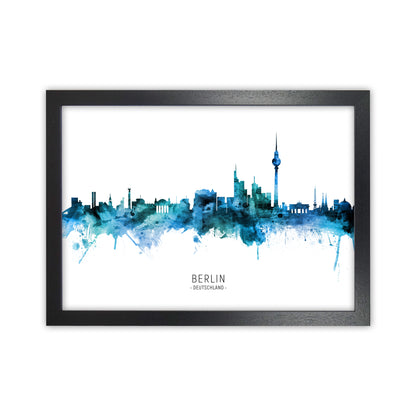 Berlin Deutschland Skyline Blue City Name  by Michael Tompsett Black Grain