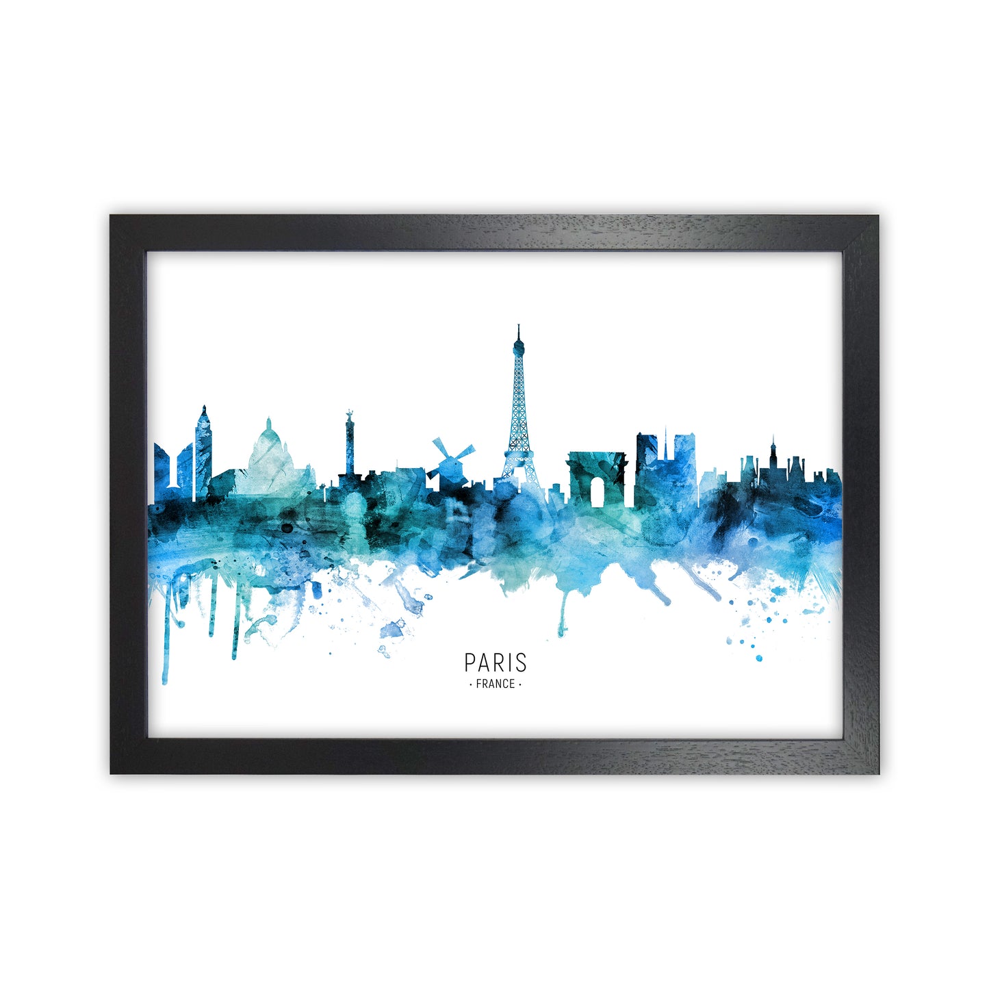 Paris France Skyline Blue City Name Print by Michael Tompsett Black Grain